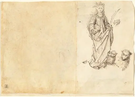 Saint Agnes (verso), by Master of the Drapery Studies