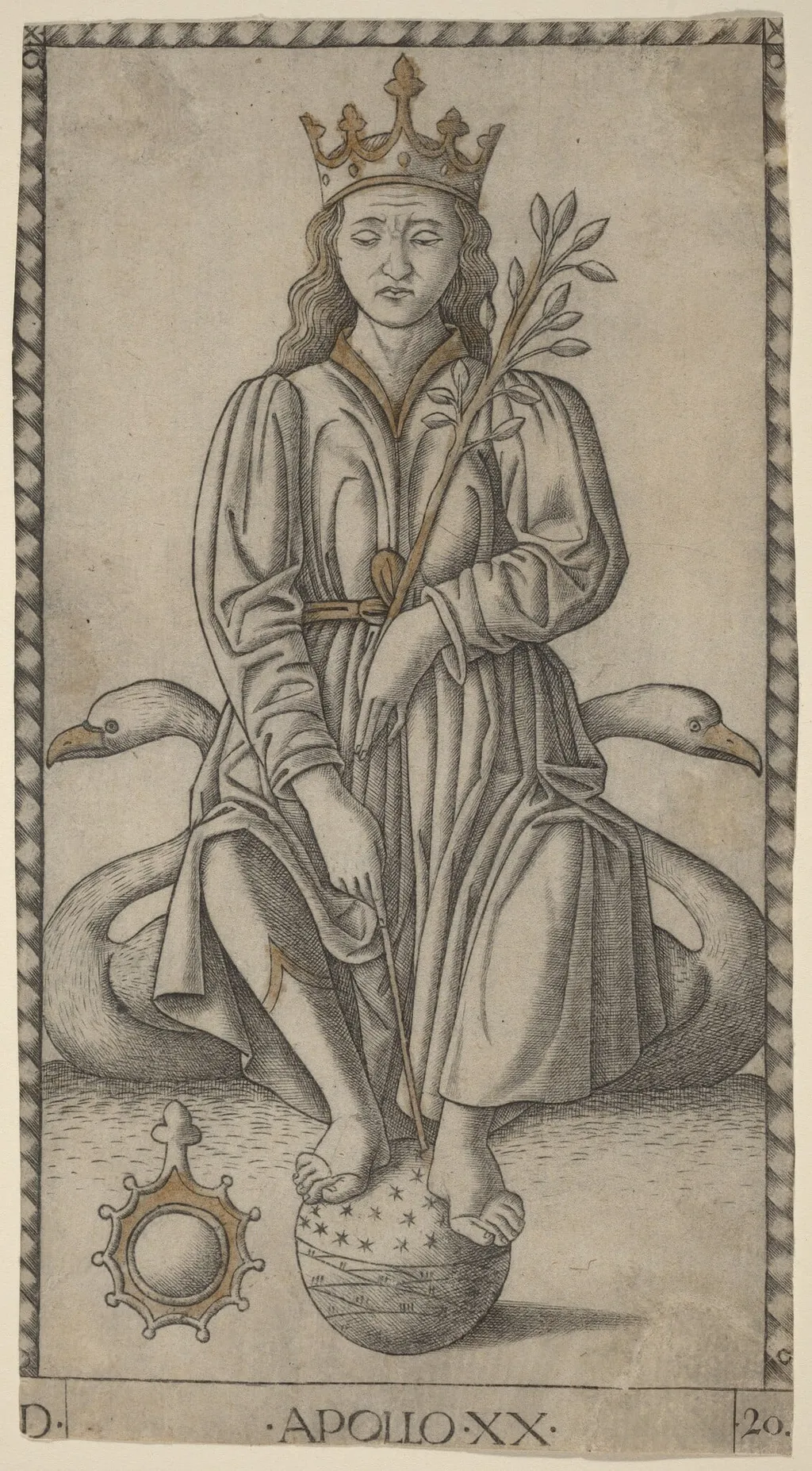 Apollo, by Master of the E-Series Tarocchi, ink, 1465