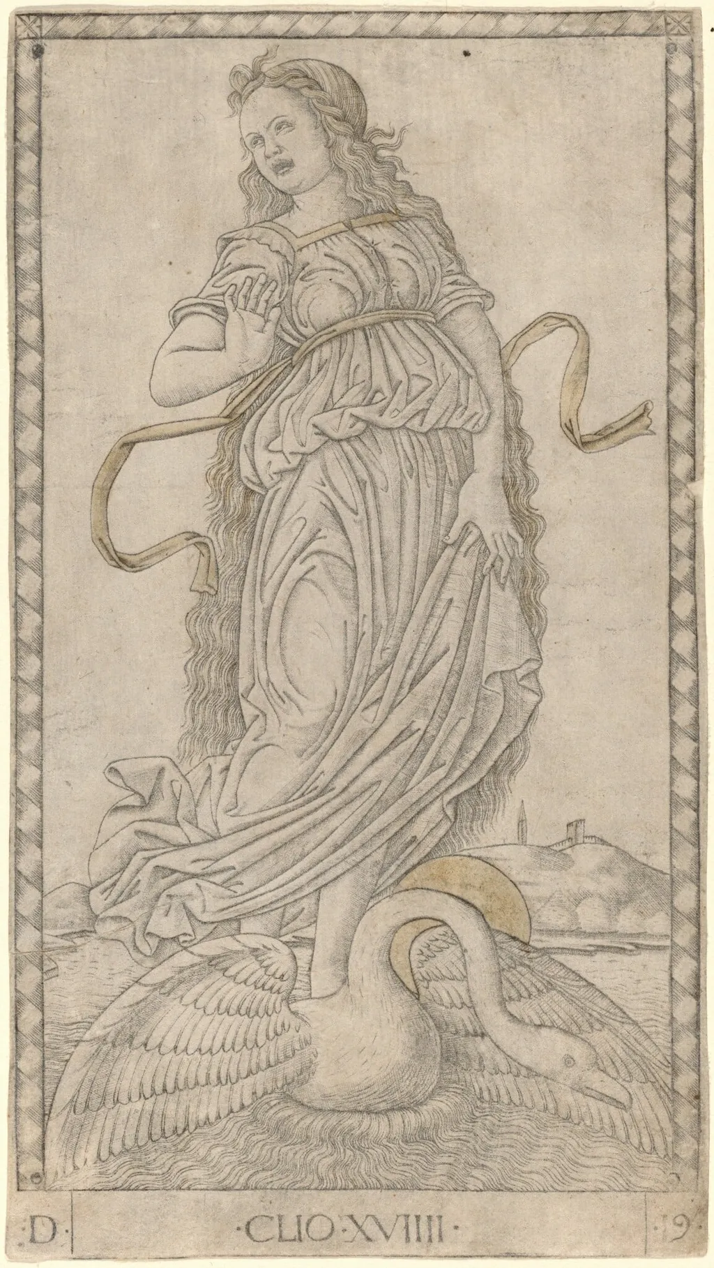Clio, by Master of the E-Series Tarocchi, ink, 1465