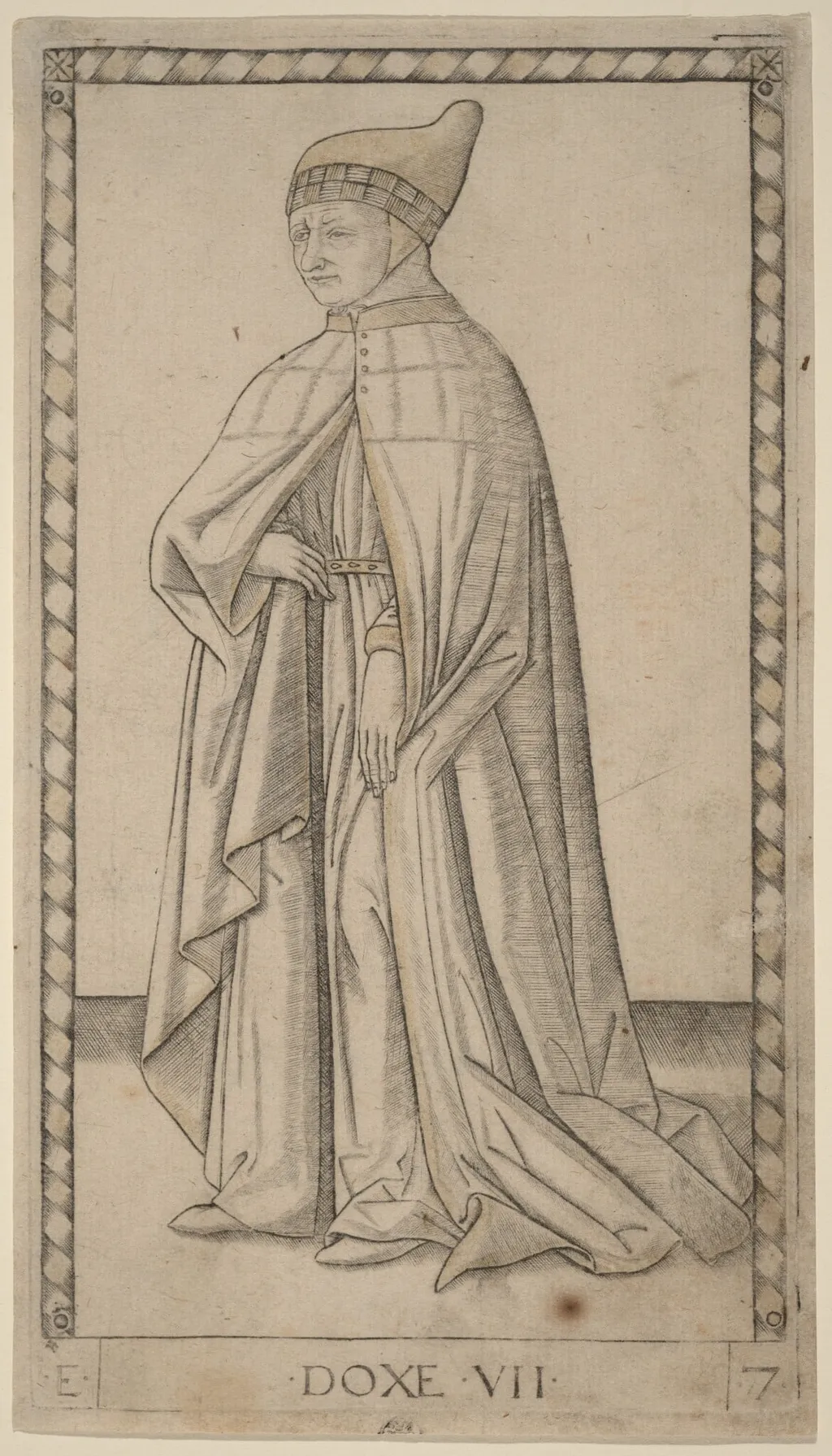 Doxe (Doge), by Master of the E-Series Tarocchi, ink, 1465