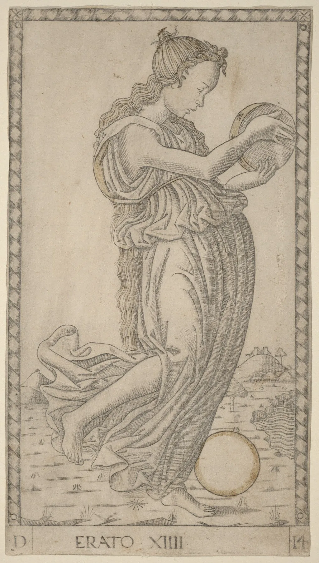 Erato, by Master of the E-Series Tarocchi, ink, 1465