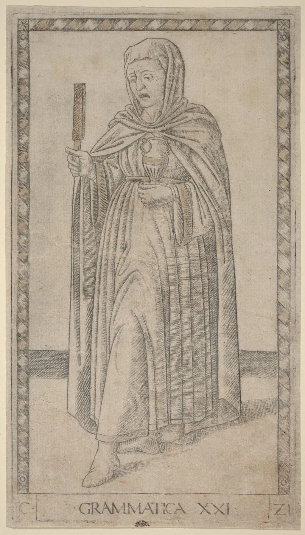 Grammatica (Grammar), by Master of the E-Series Tarocchi, ink, 1465