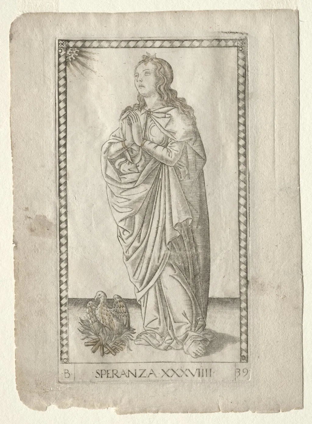 Hope (from the Tarocchi, series B: Cosmic Principles & Virtues, #39), by Master of the E-Series Tarocchi, 1467