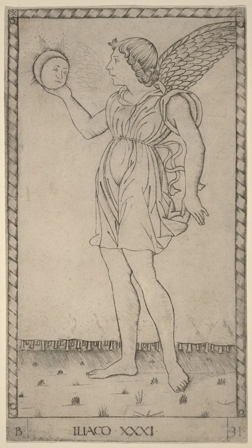 Iliaco (Genius of the Sun), by Master of the E-Series Tarocchi, ink, 1465