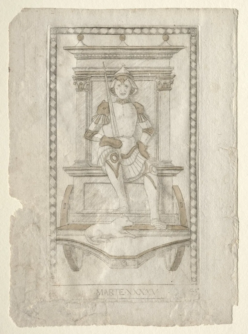 Mars (from the Tarocchi, series A: Firmaments of the Universe, #45), by Master of the E-Series Tarocchi, 1467