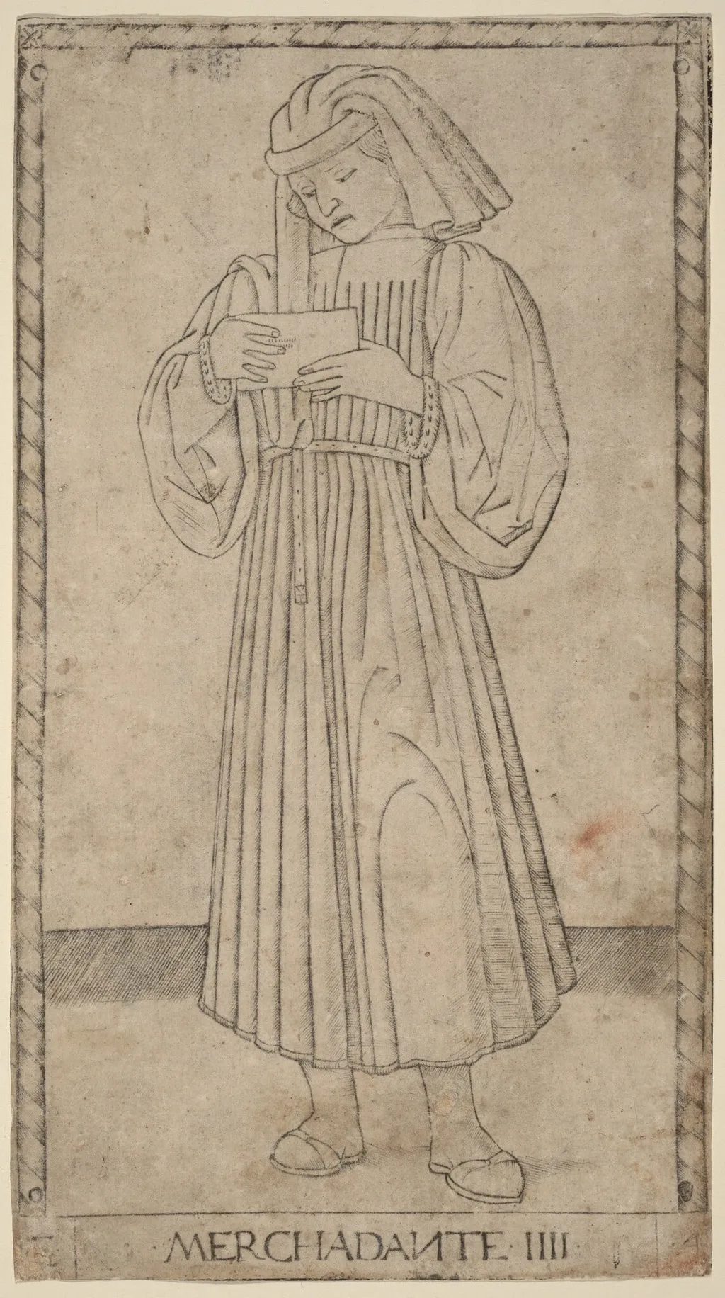 Merchadante (Merchant), by Master of the E-Series Tarocchi, ink, 1465