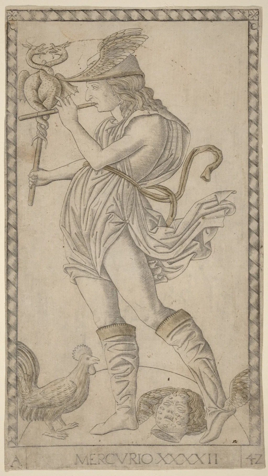 Mercurio (Mercury), by Master of the E-Series Tarocchi, ink, 1465