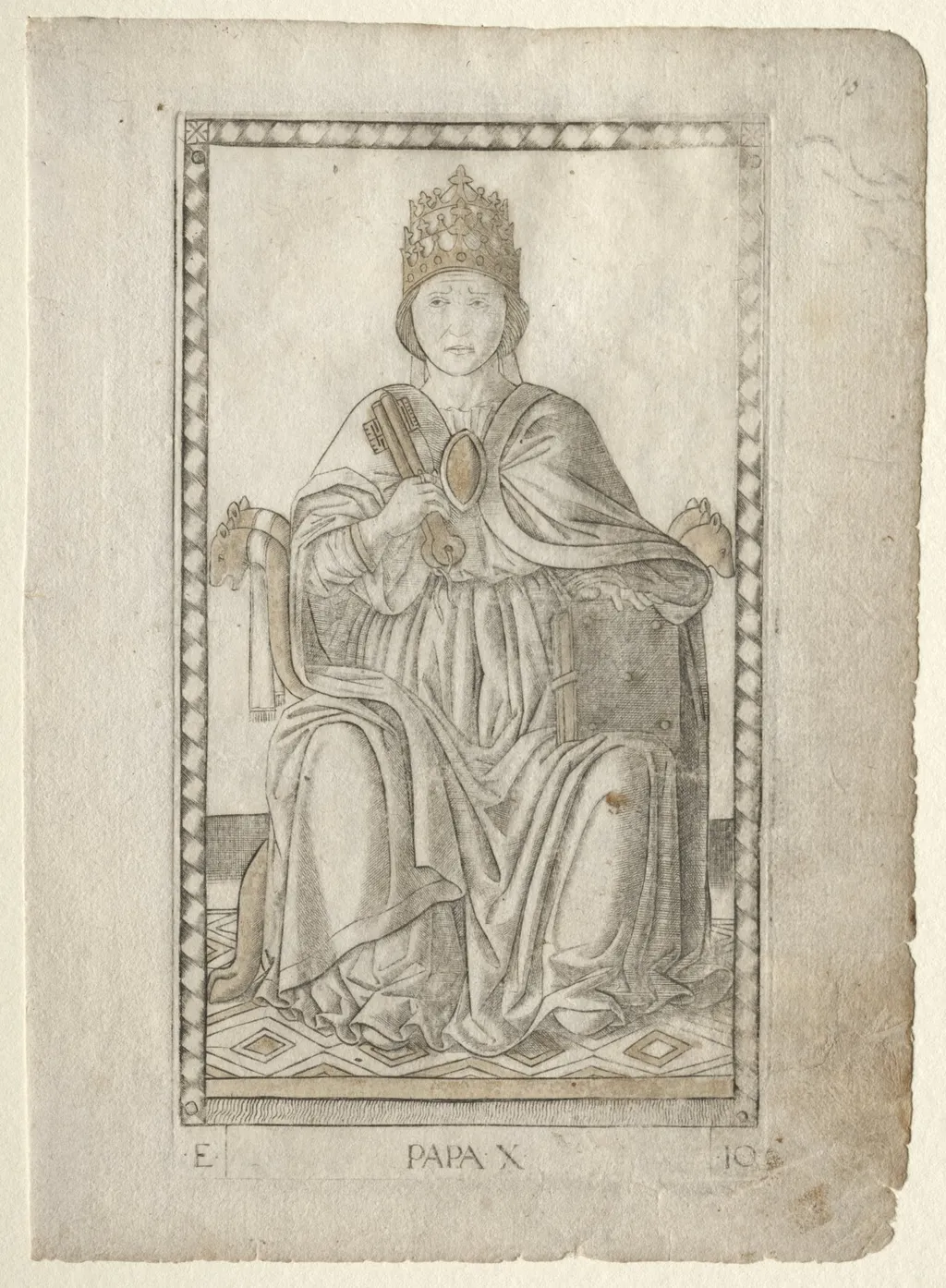 The Pope (from the Tarocchi, series E: Conditions of Man, #10), by Master of the E-Series Tarocchi, 1467