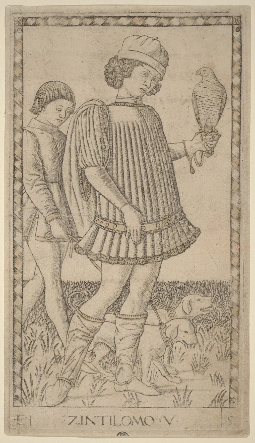 Zintilomo (Gentleman), by Master of the E-Series Tarocchi, ink, 1465