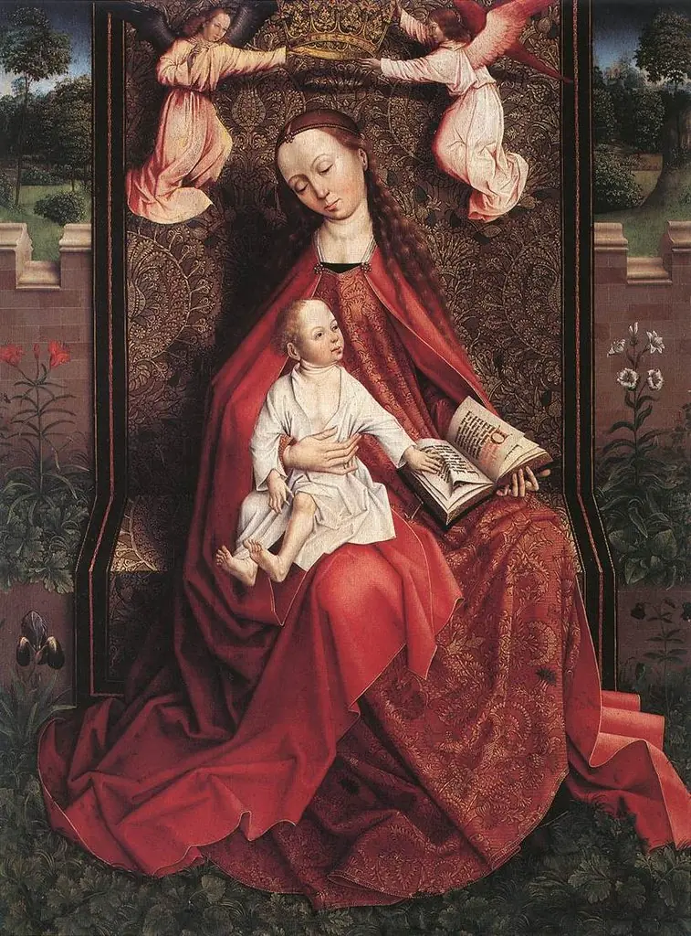 Madonna crowned by angels, by Master of the Embroidered Foliage