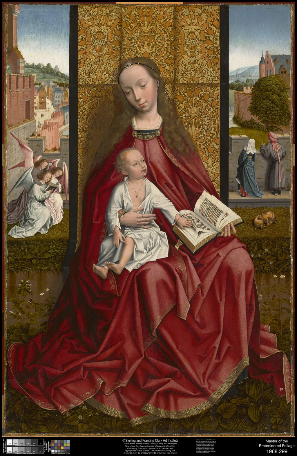 The Virgin and Child Enthroned, by Master of the Embroidered Foliage, oil, 1495