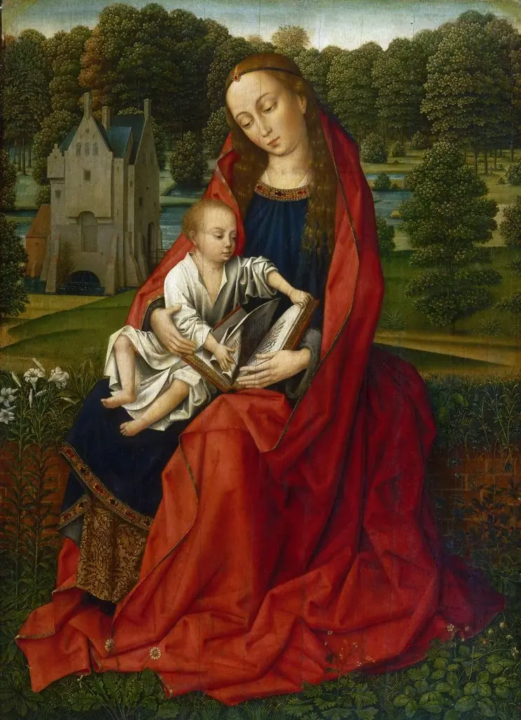 Virgin and Child in a Landscape, by Master of the Embroidered Foliage