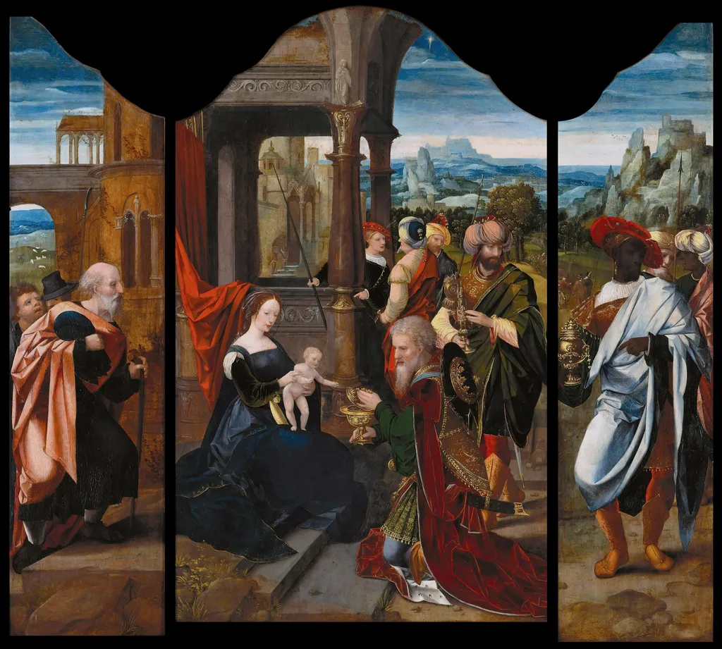 Triptych with the Adoration of the Magi, by Master of the Female Half-Lengths, paint