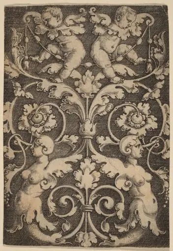 Upright Ornament with Two Sirens, by Master of the Horse Heads