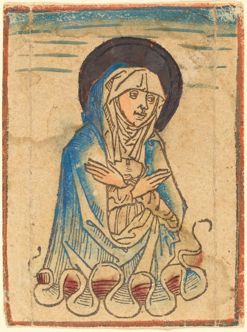 The Virgin in the Clouds, by Master of the Housebook, ink, 1475
