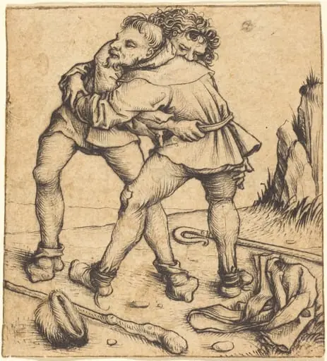 Two Peasants Fighting, by Master of the Housebook