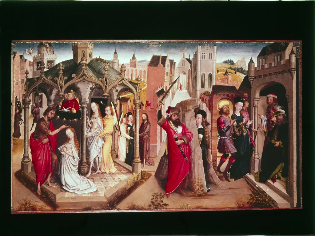 Part of a triptych; Scenes of the Life of St. Barbara, by Master of the Legend of Saint Barbara, oil, 1490