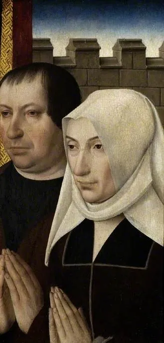 Two donors from a wing of an altarpiece, by Master of the Legend of the Magdalene, oil, 1515
