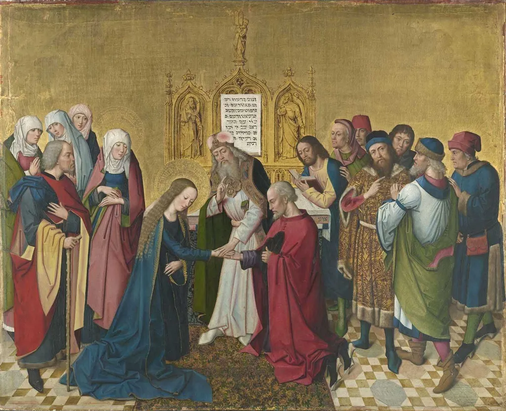 The Engagement of Mary (verso: upper half of the Coronation of Mary), by Master of the Life of the Virgin, paint, 1474