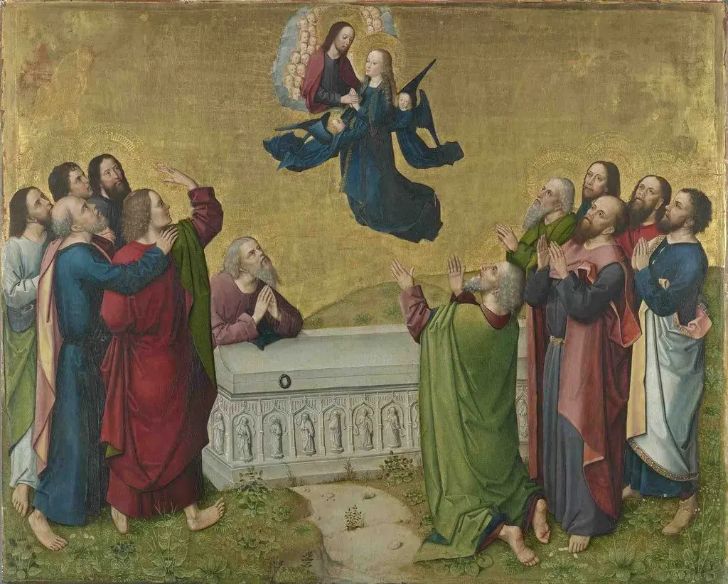 The Life of Mary: the Assumption of Mary (verso: lower half of the Coronation of Mary), by Master of the Life of the Virgin