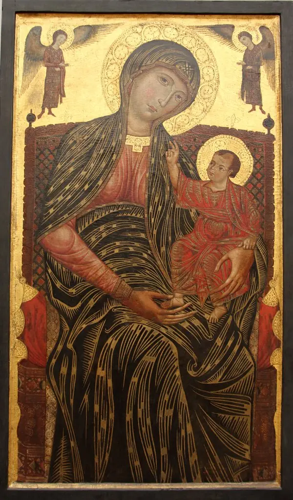 Madonna enthroned with two angels, by Master of the Magdalen