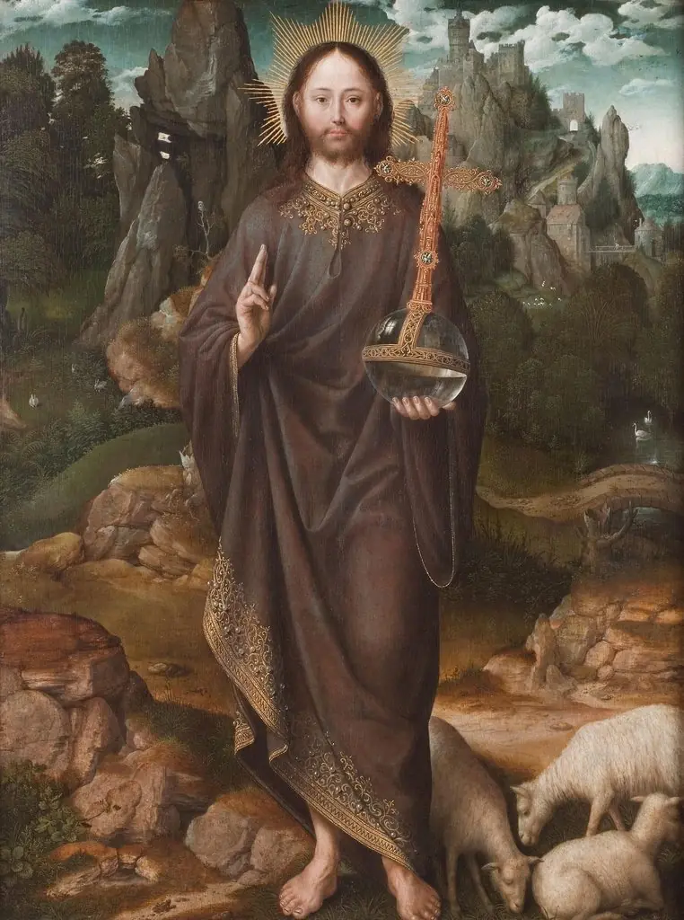 Salvator Mundi in a Landscape, by Master of the Mansi Magdalen