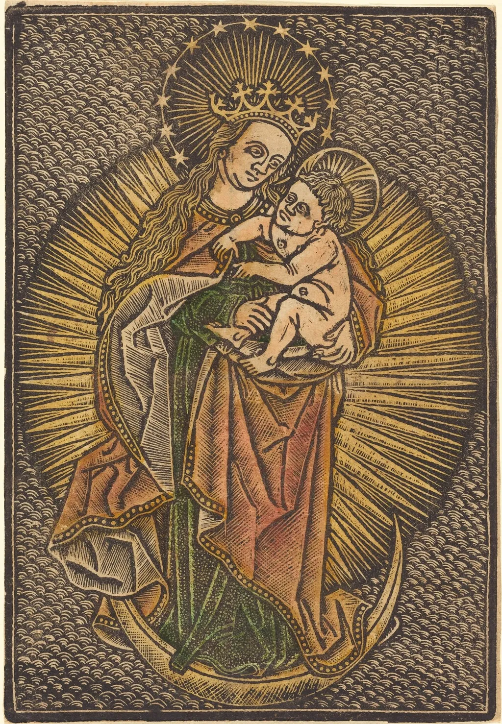 Madonna and Child in Glory, by Master of the Meshed Background, paint, 1401