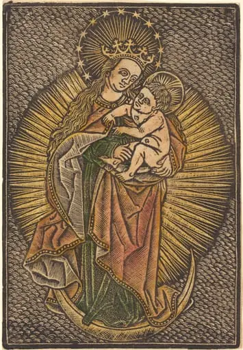 Madonna and Child in Glory, by Master of the Meshed Background