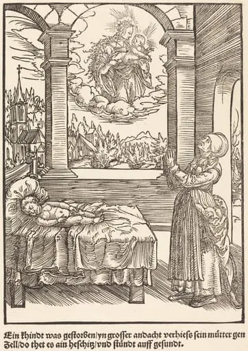 Ein Khindt was gestorben ..., by Master of the Miracles of Mariazell