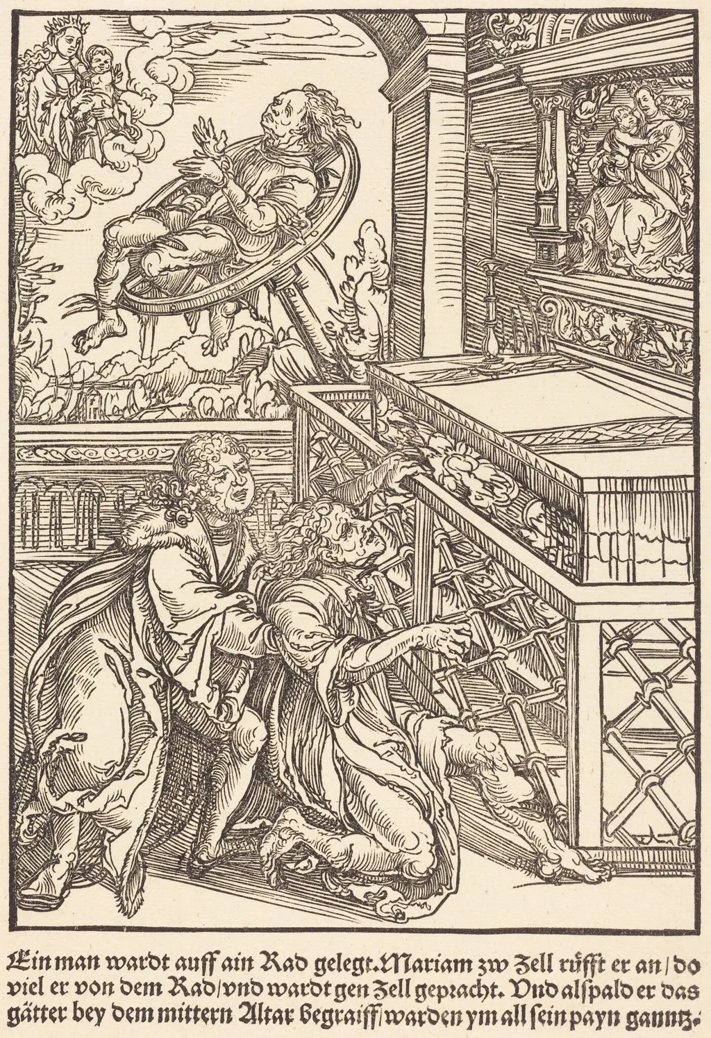 Ein man wardt auff ain Rad ..., by Master of the Miracles of Mariazell, ink, 1503