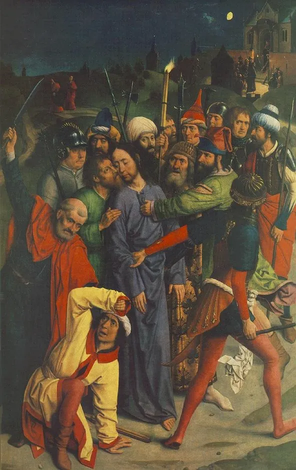 The Arrest of Christ with kiss of Judas and ear of Malchus, by Master of the Munich Arrest of Christ, oil, 1493
