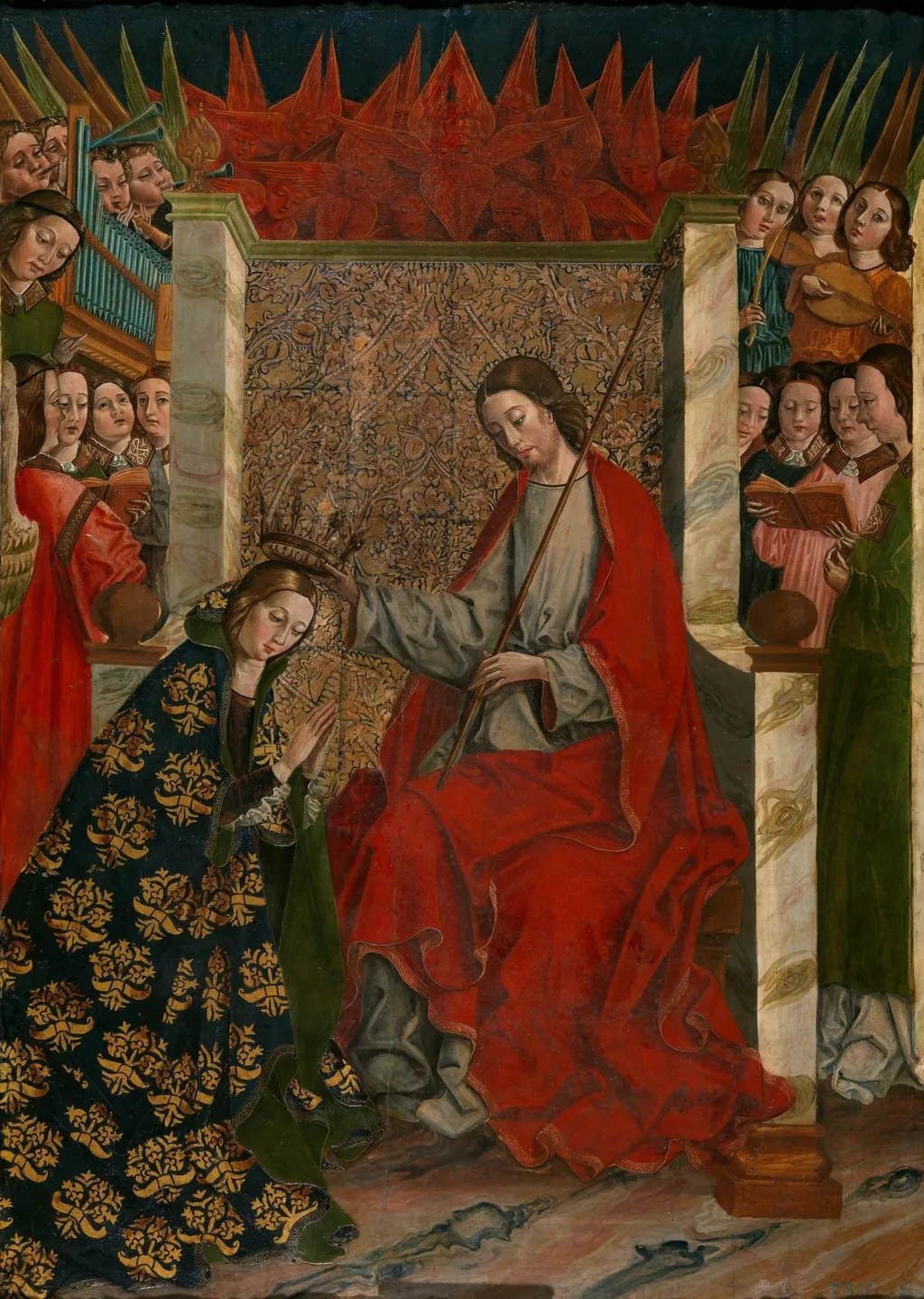 The Coronation of the Virgin, by Master of the Once Mil Vírgenes, mixed, 1496