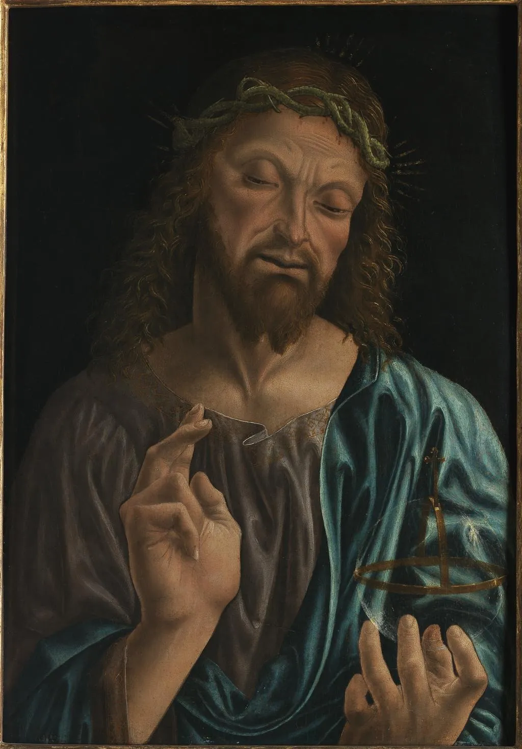 Salvator Mundi, by Master of the Pala Sforzesca, oil, 1496