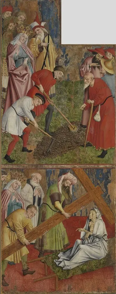 Kreuzaltar, Flügelaußenseite: Kaiserin Helena findet das wahre Kreuz Christi und Erprobung des Kreuzes, by Master of the Polling Panels