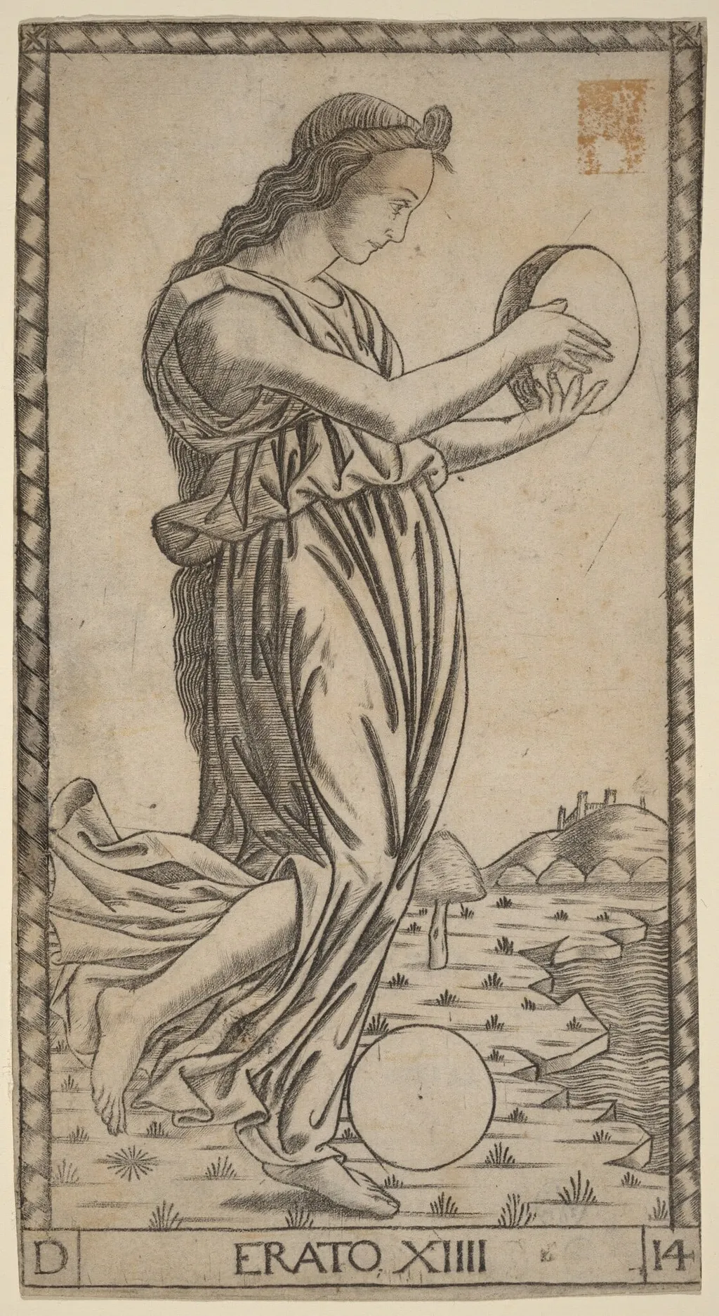 Erato, by Master of the S-Series Tarocchi, ink, 1470