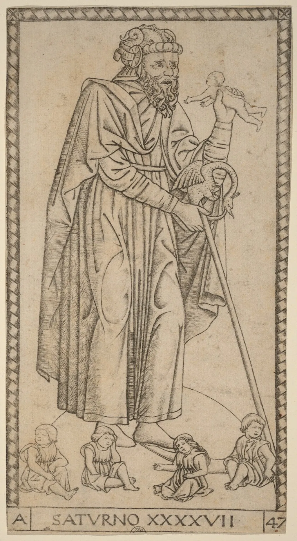 Saturno (Saturn), by Master of the S-Series Tarocchi, ink, 1470
