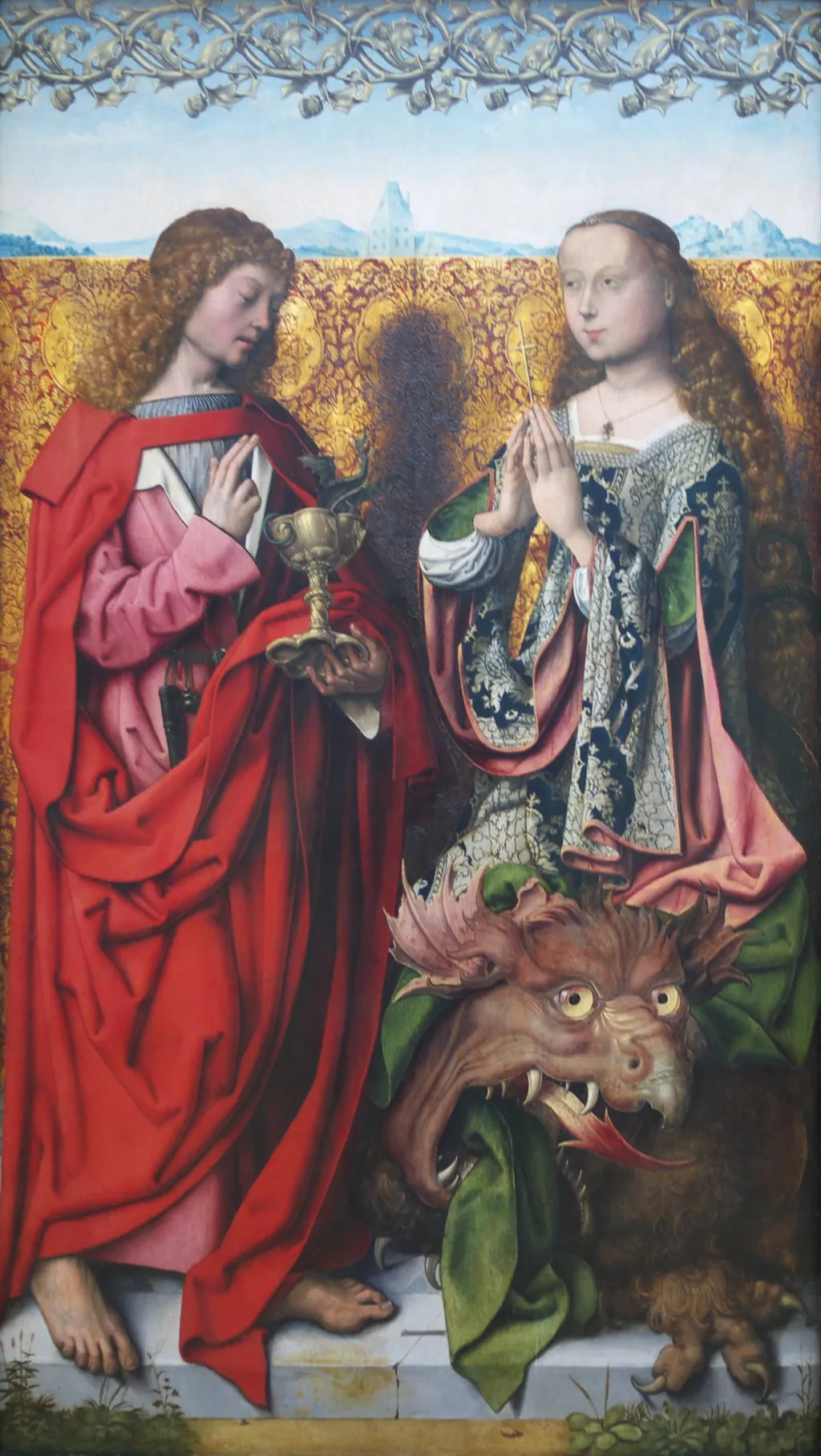 Saint Bartholomew Altarpiece: Saint John the Evangelist and Margaret, by Master of the Saint Bartholomew Altarpiece, oil, 1503