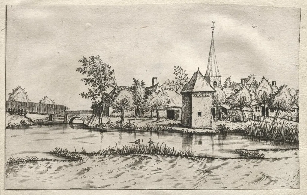 Views of Villages in Brabant and Campine: A Moated Village, by Master of the Small Landscapes, 1561