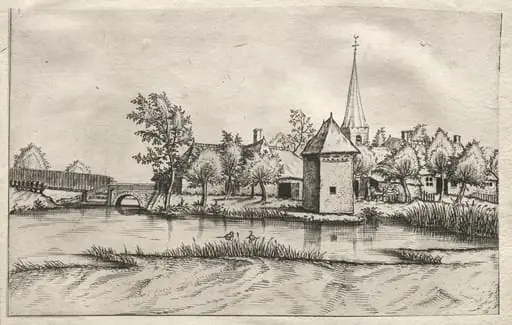 Views of Villages in Brabant and Campine:  A Moated Village, by Master of the Small Landscapes
