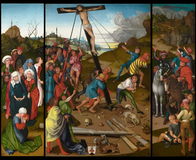 The Raising of the Cross [center, left, and right panels]