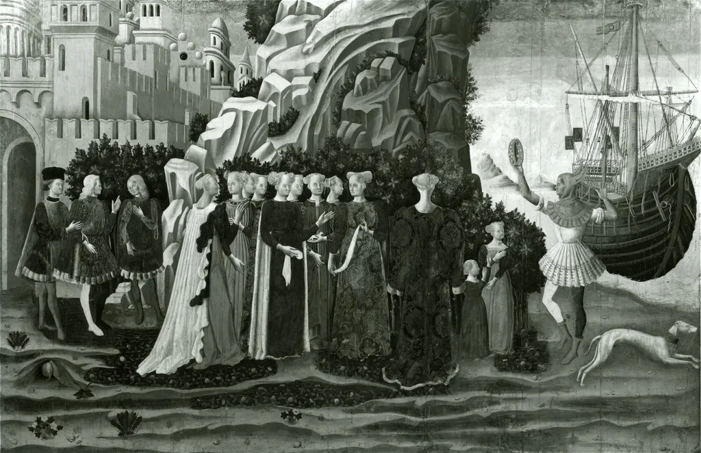 The Embarkation of Helen for Cythera, by Master of the Stories of Helen, oil, 1450