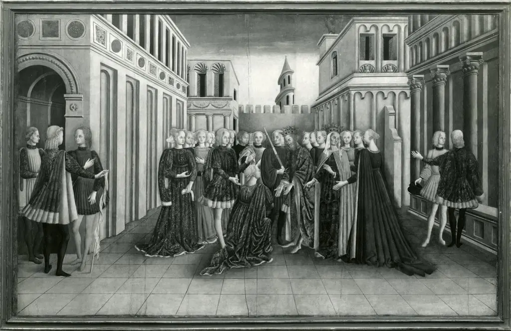 The Reception of Helen at Troy by Priam and Hecuba, by Master of the Stories of Helen