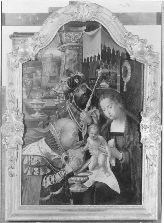 Adoration of the magi (centre), by Master of the Utrecht Adoration, paint, 1525