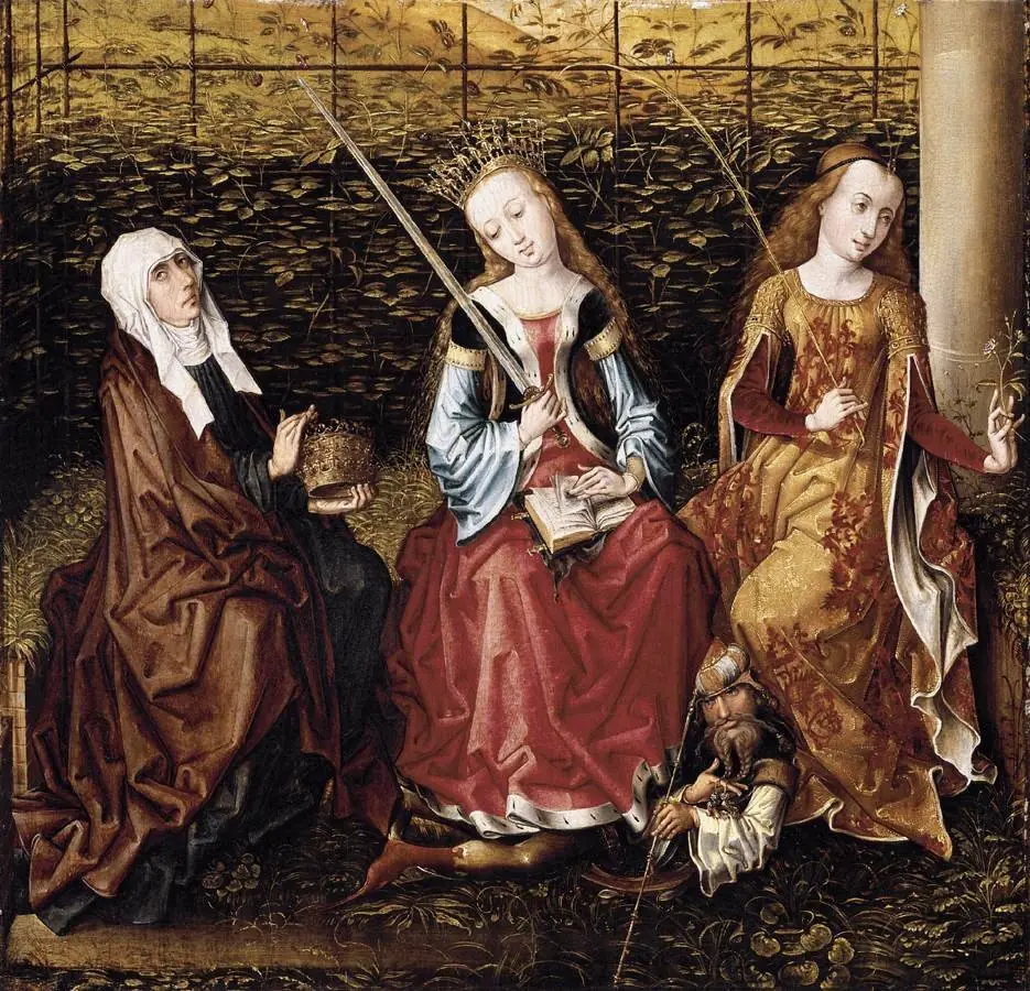 De HH. Elizabeth van Hongarije, Catharina van Alexandrië en Dorothea, by Master of the View of Saint Gudula