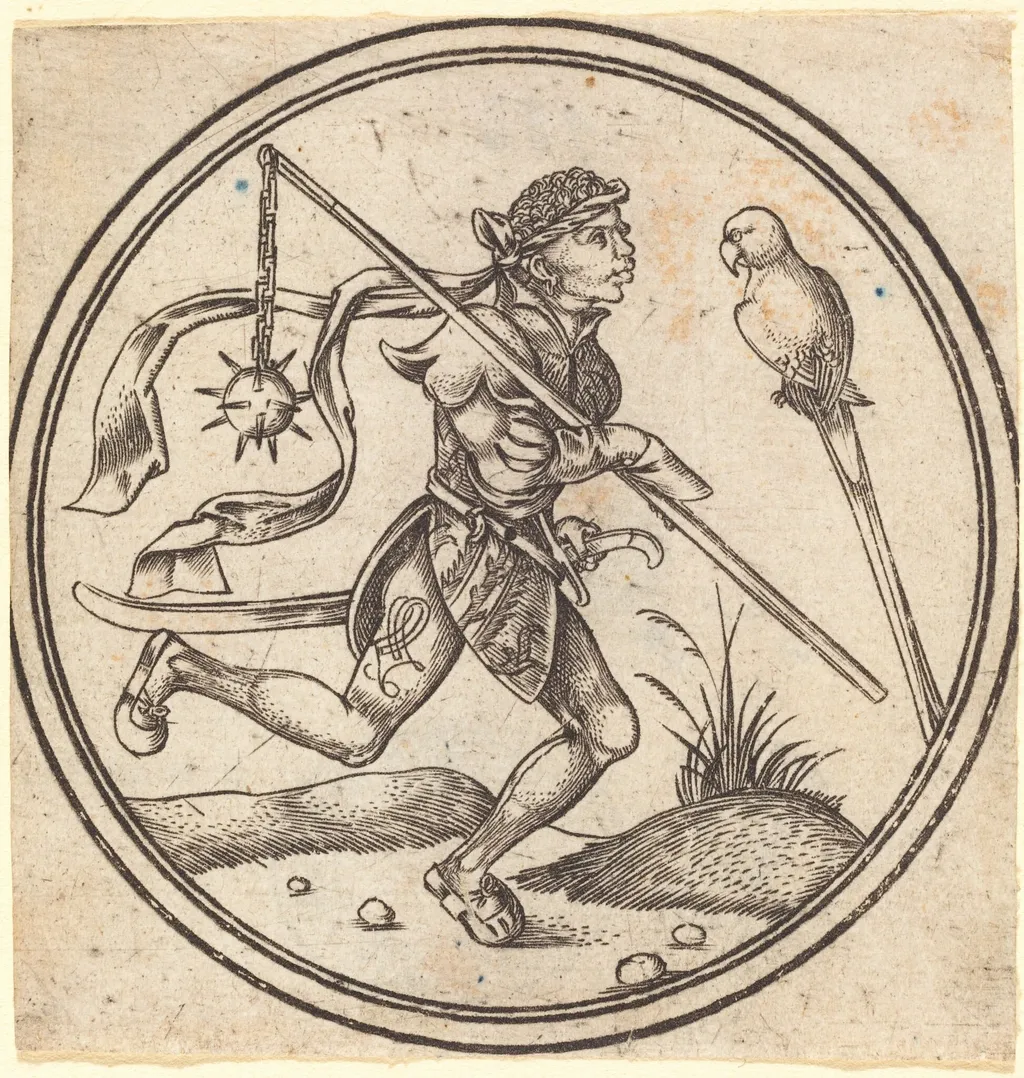 The Jack of Parrots, by Master PW of Cologne, ink, 1500