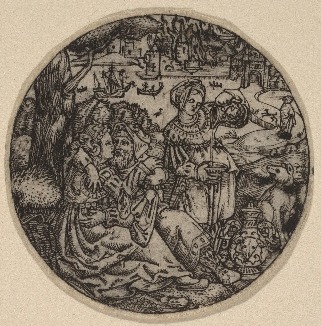 Lot and His Daughters, by Master S, ink, 1502