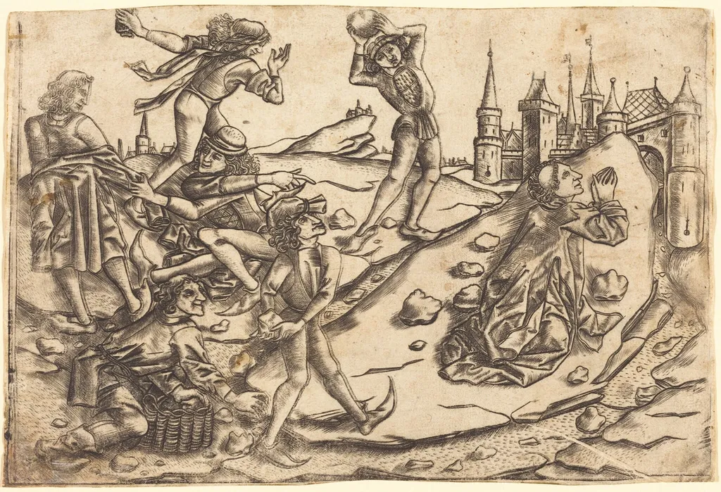 The Stoning of Saint Stephen, by Master with the Banderoles, ink, 1472