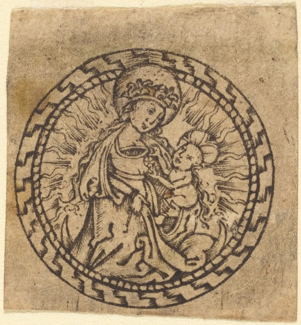 Madonna and Child, by Master with the Flower Borders, ink, 1450