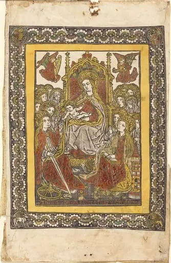 The Madonna Enthroned with Eighteen Holy Women, by Master with the Mountain-Like Clouds
