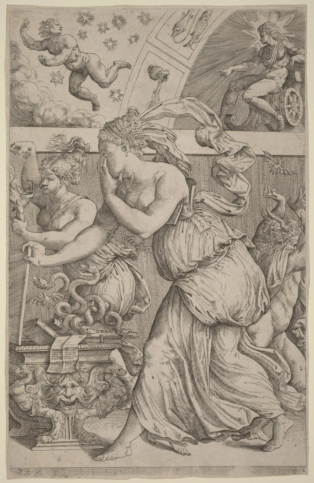 Pandora Opening Her Box, by Master Z.B.M., ink, 1557